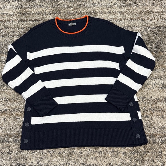 T by Talbots rolled crew neck Navy White Stripe nautical sweater size small - Picture 3 of 10